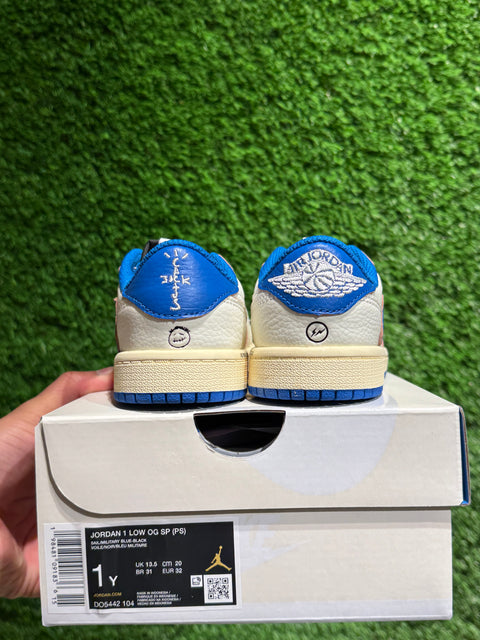 Jordan 1 Retro Low OG SP Fragment x Travis Scott Sail Military Blue (PS) Sz 1Y