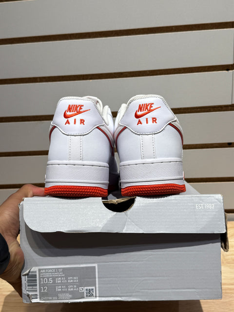 Nike Air Force 1 Low '07 White Picante Red Sz 10.5