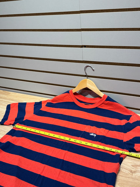 Stussy Striped Orange and Blue T-Shirt Sz XL