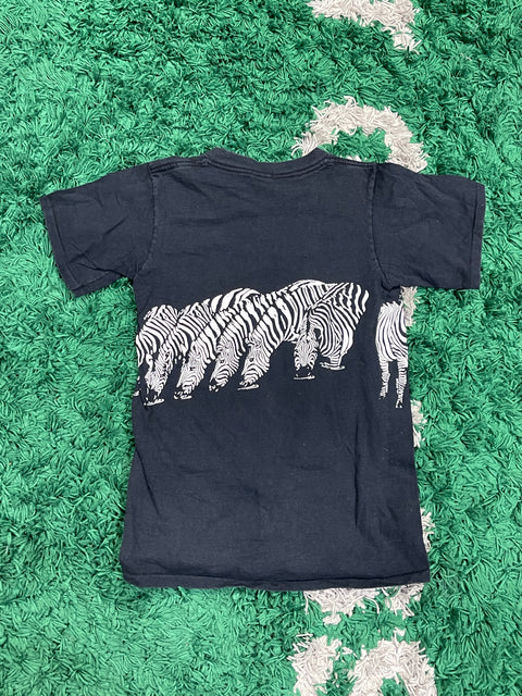 Vintage Harlequin Wrap Around Zebra Graphic Black Womens T-Shirt