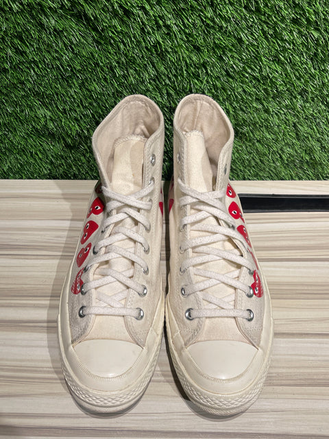 Converse Chuck Taylor All Star 70 Hi Comme des Garcons PLAY Multi-Heart White Sz 8M