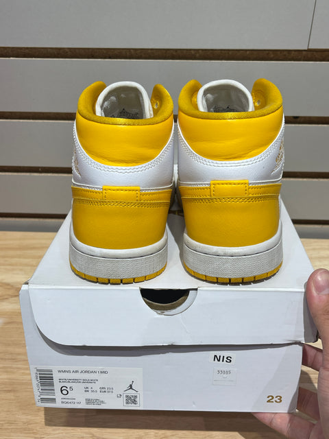 Jordan 1 Mid White University Gold (Women's) Sz 5M