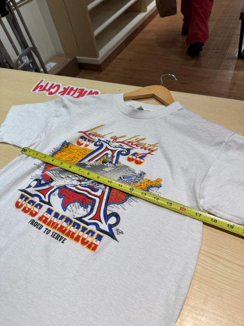 Vintage Land of Liberty USS America Tee Sz Youth L