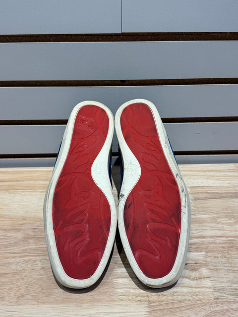 Christian Louboutin Louis Orlato Flat Velvet Blue Sz 8