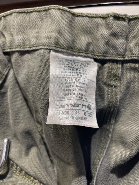 2018 Carhartt Double Knee Pants Mens 38x32 Green B136 MOS Canvas Dungaree
